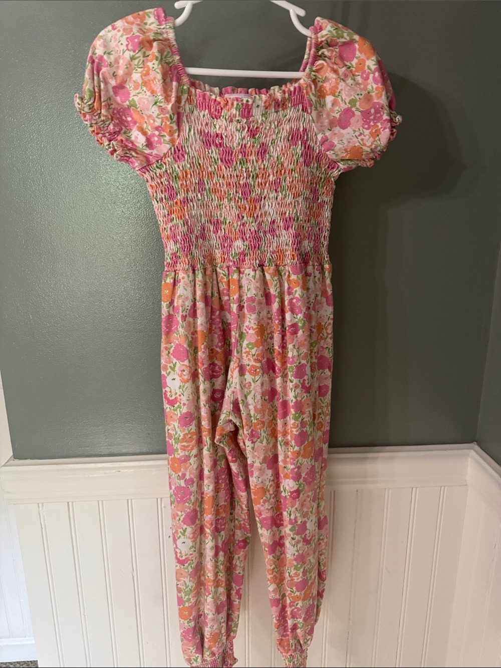 Sweet Honey Smocked Floral Puff-Sleeve Dress in Pink & Orange